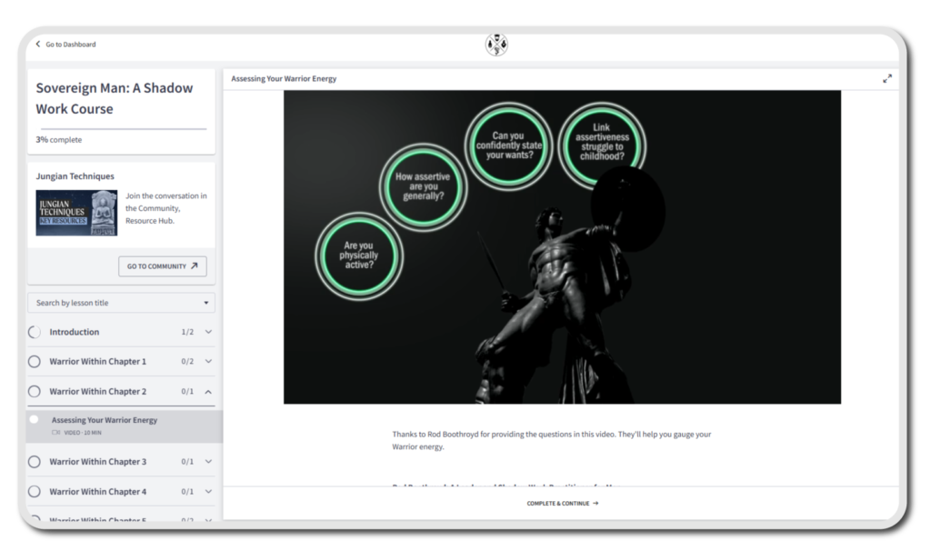 A screenshot from the online course for the Sovereign Man Shadow Work Course